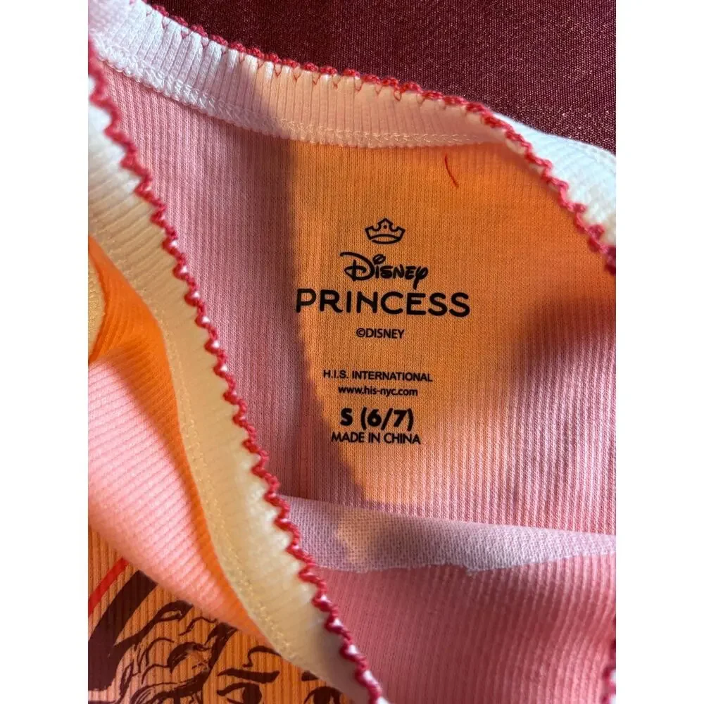 Disney Princess Tank Top Girls S 6/7 Moana Graphic Pink Ribbed Sleeveless Cute
